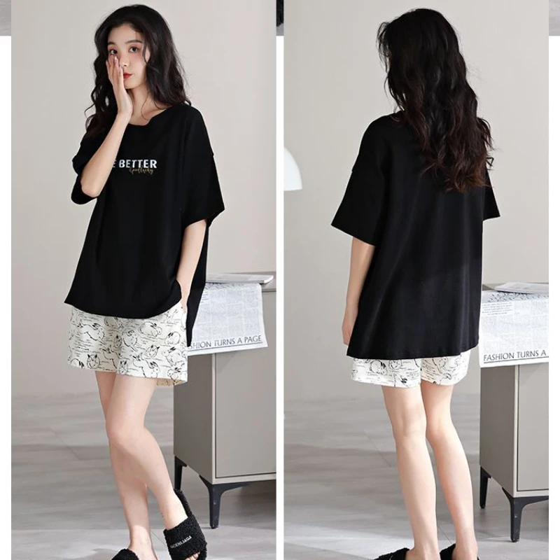 Pajamas for Women Thin Cool Feeling Short-sleeved Shorts Simple and Casual Sleepwear with Lapel Advanced Home Two Pieces Suit