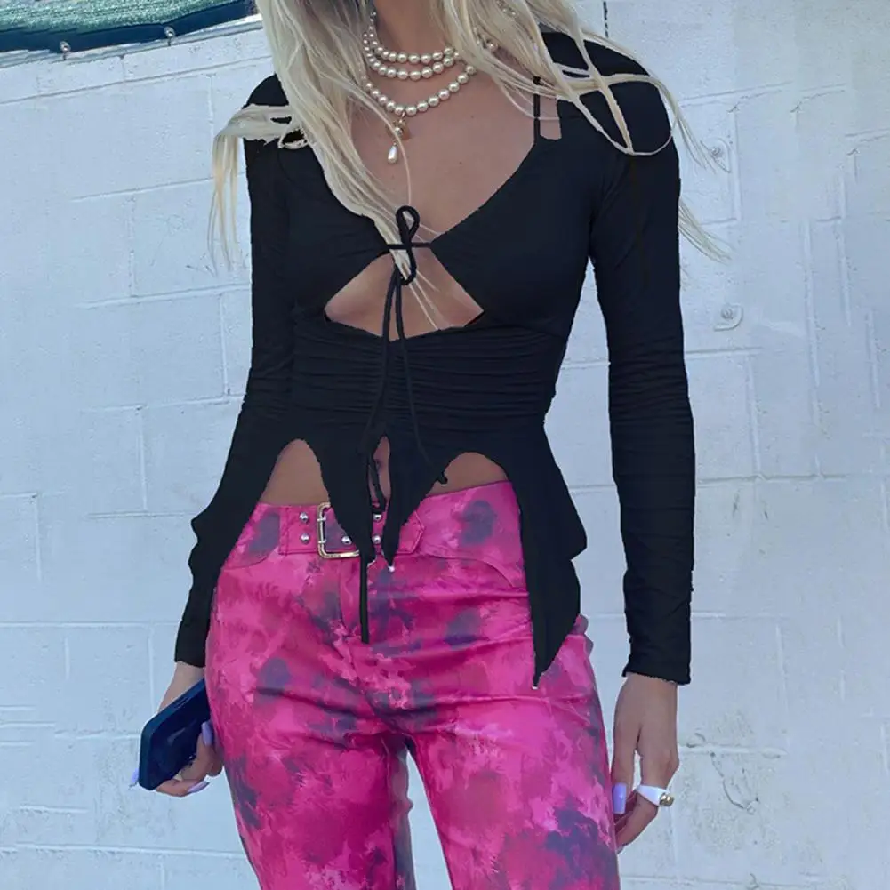 

Shirring Font Hollow Irregular Hem Sexy Vest Halter Chest Wrap Women Crop Top Female Spaghetti Strap Halter Sexy Pullover Top