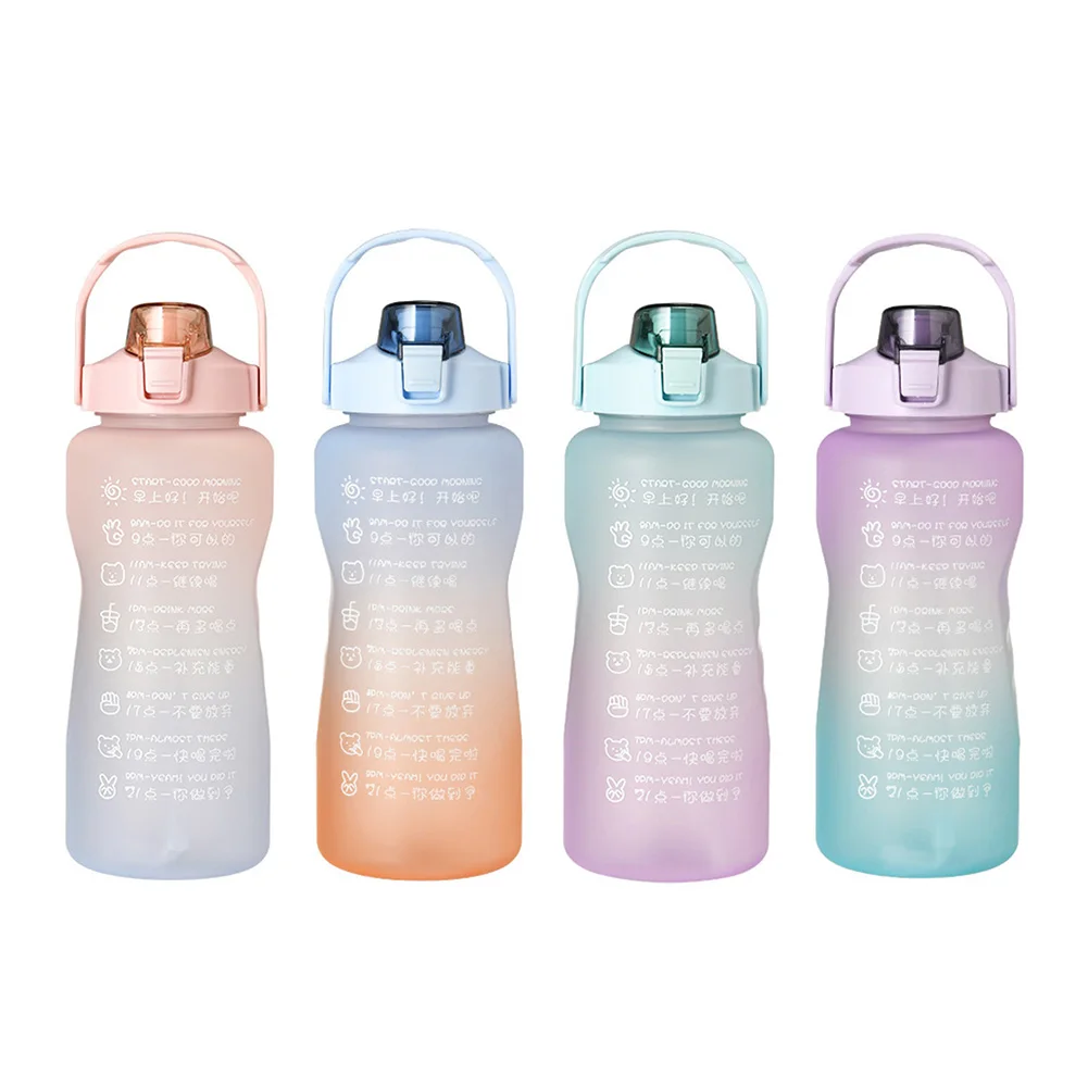 

2L Gradient Water Bottle Outdoor Sports Leakproof Drinkware Time Marker Cups 2000ML Large Capacity Outdoor Gym Fitness Water Cup