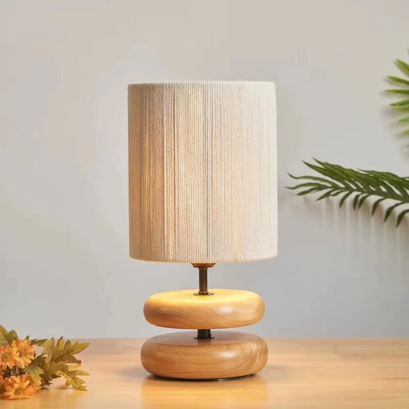 

Wabi-sabi solid wood table lamp walnut wood color living room study office bedroom bedside atmosphere led desk lamp Night light