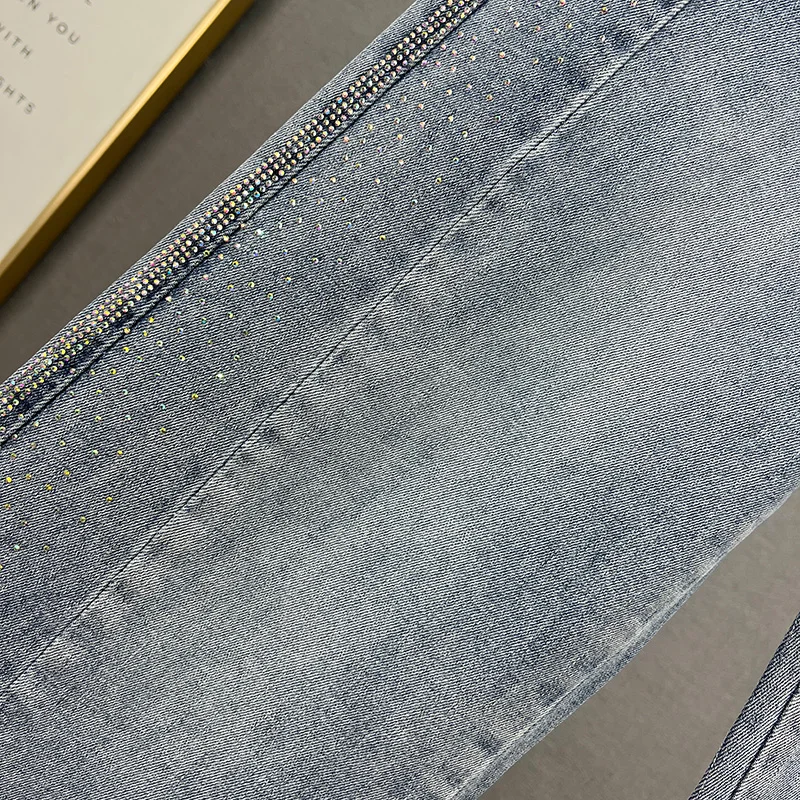 Jeans Women's Wide-Leg Pants 2022 Spring Summer New High Waist Hot Drilling Loose Trousers Office Lady Blue Trousers Female Jean