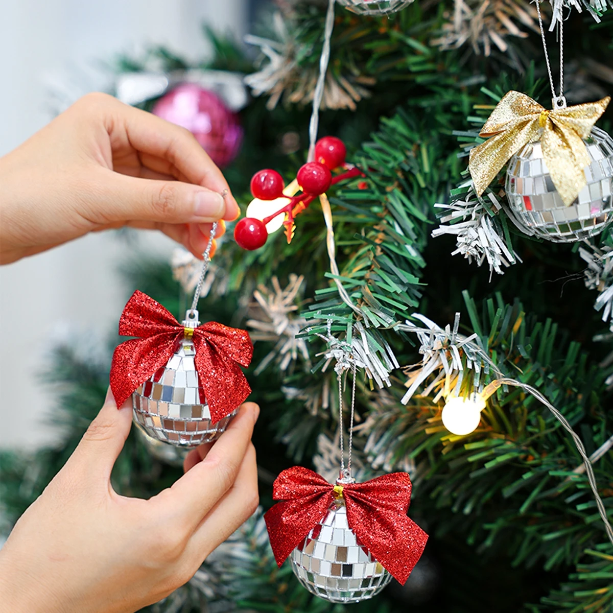 Christmas Mirror Ball Pendant Decoration for Home 2024 Xmas Ornament Navidad Natal New Year Gift 2025