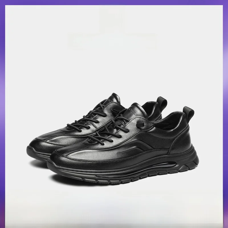 Bosssunwen/мужская повседневная кожаная обувь из натуральной кожи деловая черная