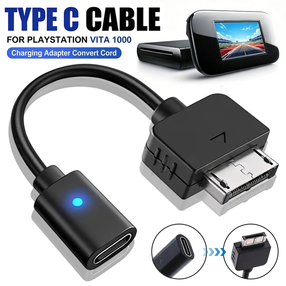 Фото Кабель USB Type-C для PlayStation Vita 1000 с индикатором зарядки, шнур-конвертер питания из ПВХ для консоли PS Vita 1000 №1