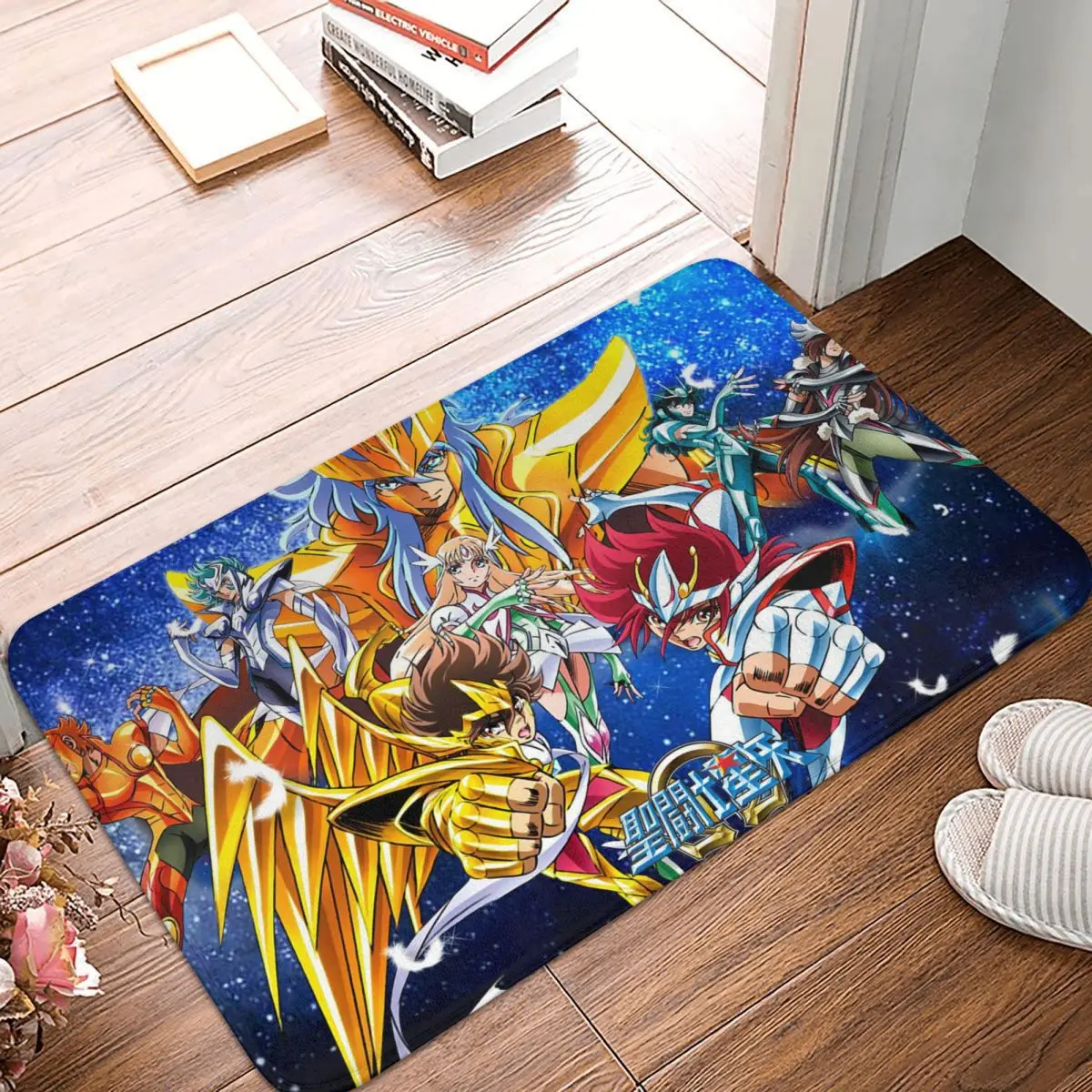 

Saint Seiya Shun Manga Anti-Slip Doormat Kitchen Mat Blue Background Image Balcony Carpet Entrance Door Rug Home Decorative