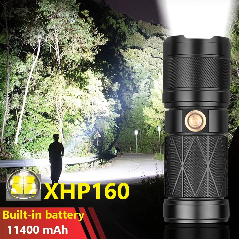 Super XHP160 Powerful LED Flashlight Built-in 11400 mAh Battery USB Rechargeable Tactical Flashlight High Power Work Flash Light