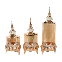 european style golden hollow jewelry box with lid glass candy jar candle holder metal home storage bottle home decoration gifts