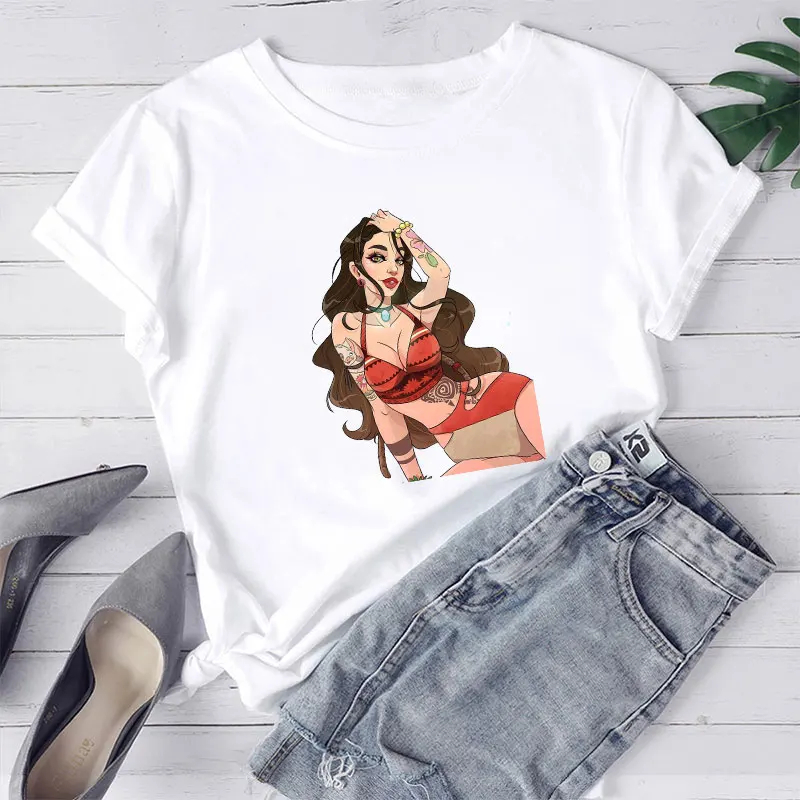 

Women T Shirt Disney Sexy Girl Tattoos Printed O-Neck Short Sleeve T-Shirts Harajuku Summer Tops Ladies FD71636952
