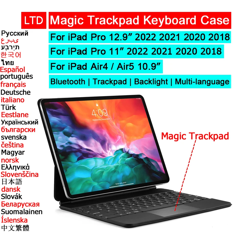 

Bluetooth Волшебная клавиатура для iPad Pro 11 12,9 10th 2023 2023 2020 Air 5 4 2018 Tablet чехол Иврит испанский арабская клавиатура