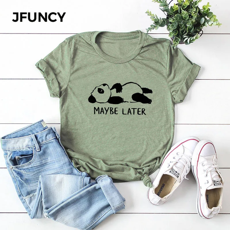 JFUNCY 100% Cotton Women T Shirt 2022 Summer Lovely Panda Printed Female Tees Woman Tops  Short Sleeve Lady T-Shirt