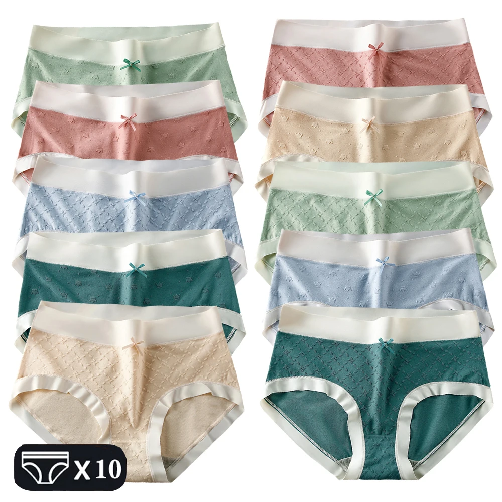 10Pcs M-XXL Women's Panties Female Underpants Cotton Underwear Mid Waist Panties Sexy Lingeries Soft Briefs Plus Size Pantys