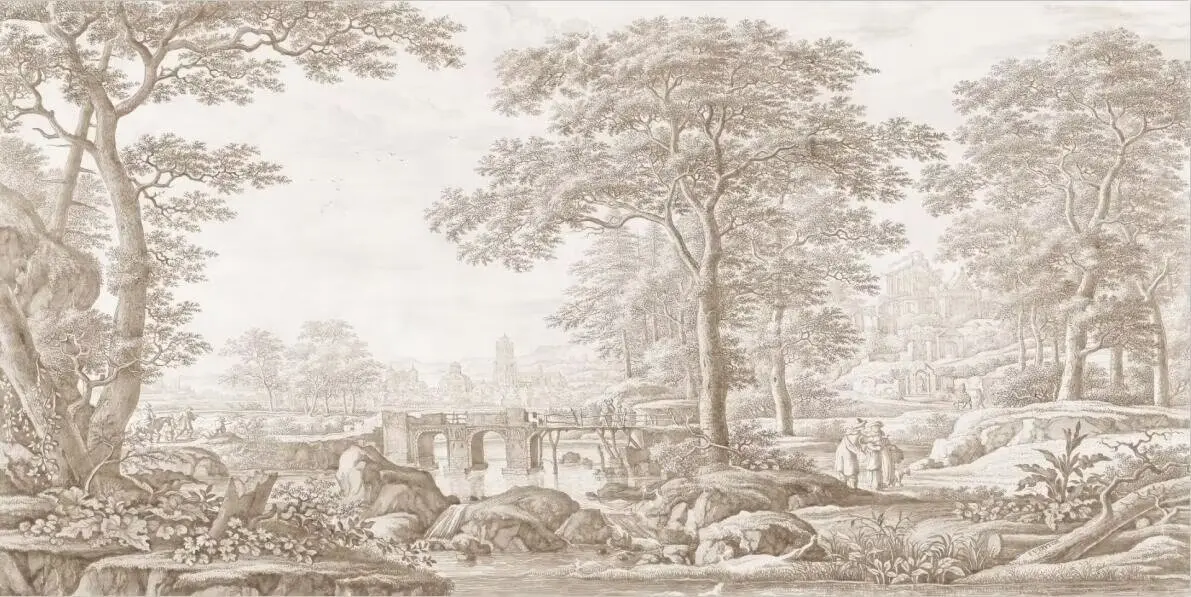 Обои нестандартного размера, 3D скандинавское искусство, черно-белый пейзаж, водопад, крыльцо, фреска, ретро, ручная роспись, лесное дерево, домашний декор