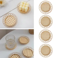 durable cup coasters handmade bamboo woven hollow storage basket sundries container tea coffee table pad decor for kitchen