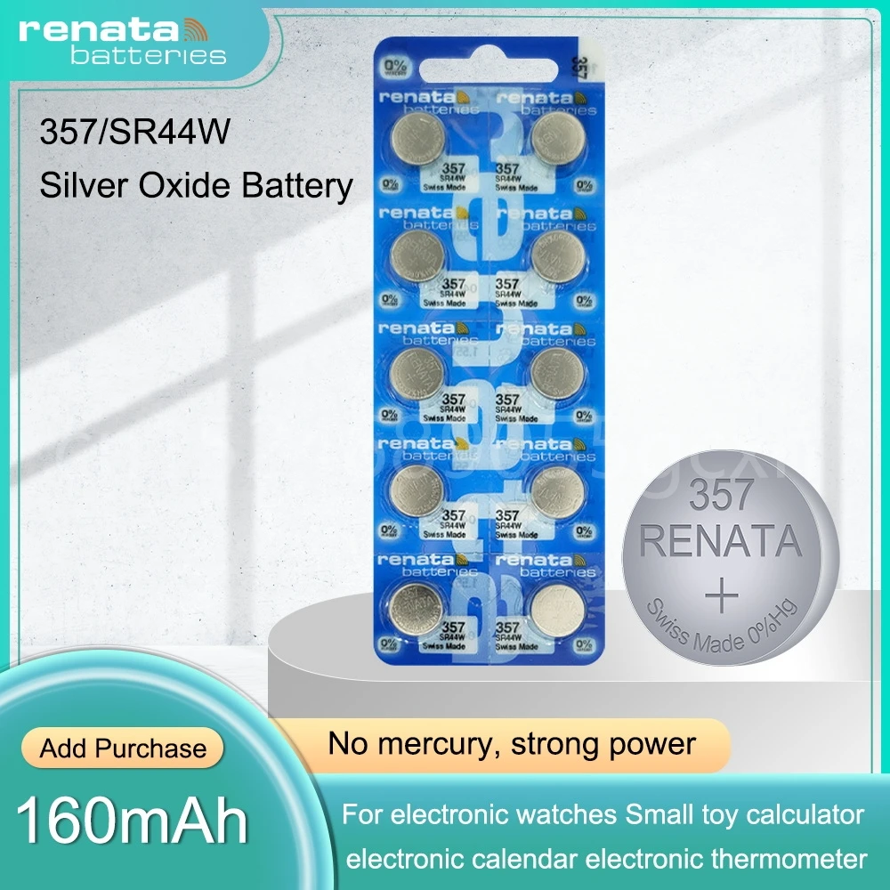 100% Оригинальный Renata 357 AG13 SR44 LR44W LR44 SR1154 1,55 в, часы из оксида серебра, аккумулятор, игрушечный калькулятор, сделанный в швейцарском стиле кнопочный элемент