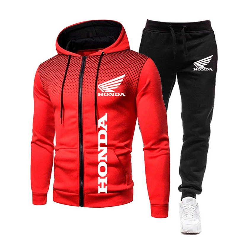2021 New Mens Tracksuit Honda Wing Printed Hoodie Suits Hooded Sweatshirt+Pants 2 Pieces Men Sets Running Fitness Men Clothing