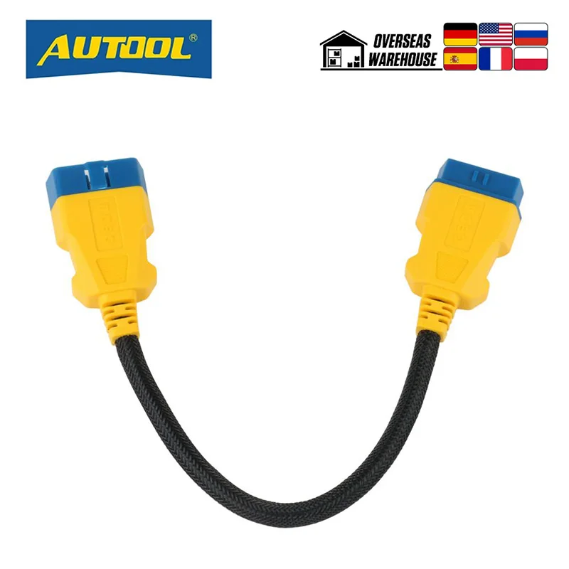 

AUTOOL 36CM Car OBD II OBD2 16 Pin Male to Female Extension Cable Car Diagnostic Extender Cord