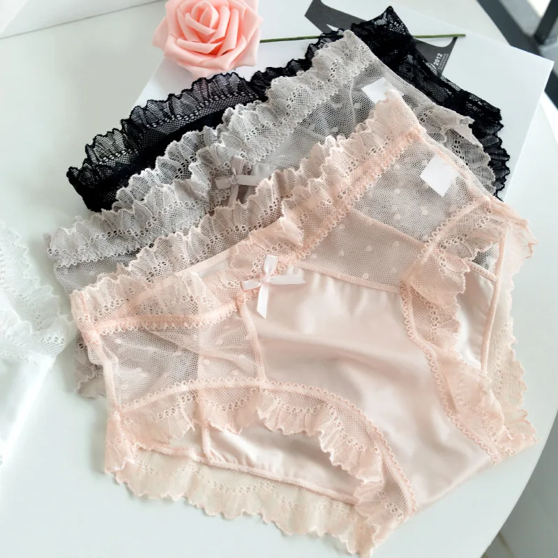

Summer underwear women's Lace Sexy Hot middle waist Japanese new girl breathable lace briefs women lingerie femme sexy panties