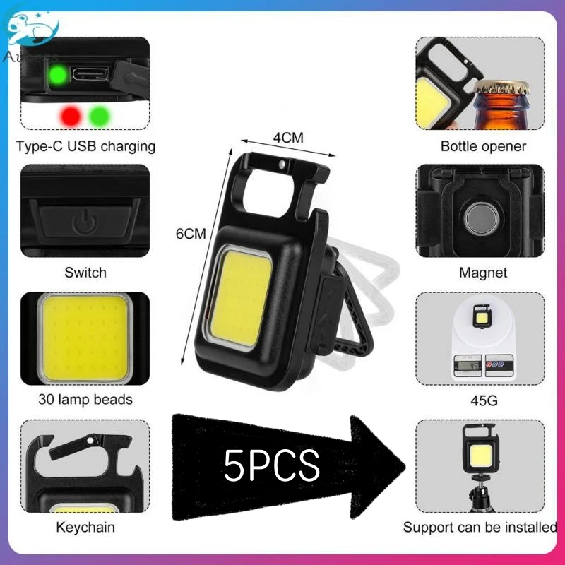 

Магнитный мини-брелок для ключей, 800 люмен, яркий USB Перезаряжаемый фонарик, 4 рабочих режима, портативный складной кронштейн, рабочие лампы