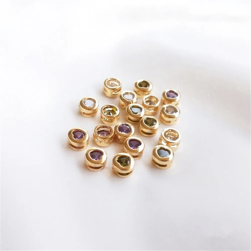 

14K Gold Filled Plated Love zircon inlaid with small round beads clavicle pendant DIY bracelet accessories loose beads
