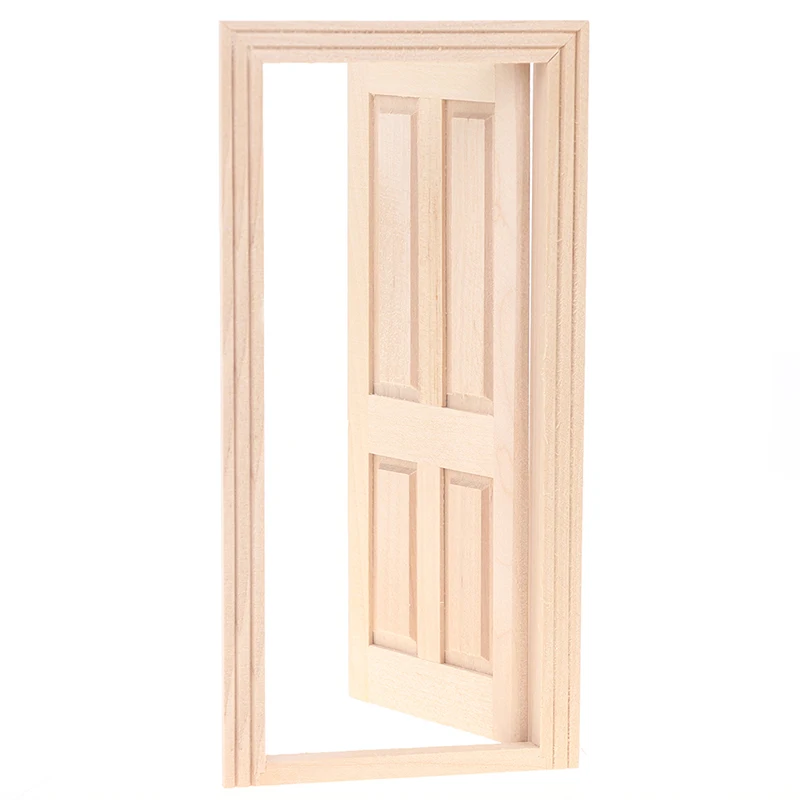 

New Hot! 1/12 Scale Miniature 4 Panel Interior Wooden Door Unpainted DIY Dollhouse Furniture Dollhouse Accessories