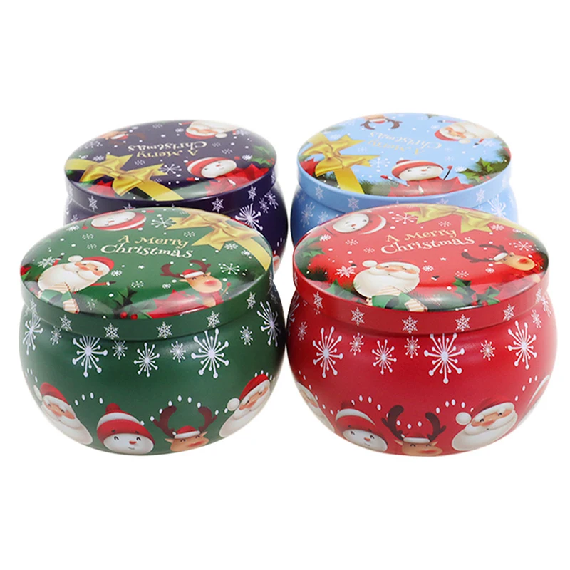 1PCS New Portable Travel Christmas Aromatherapy Candle Jar Christmas Candy Cookie Tin Jar Empty Soy Wax Candle Gift Box