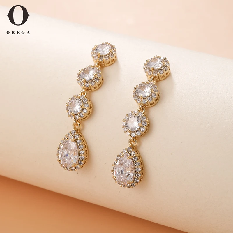 

Женские серьги-подвески с белыми кристаллами, в форме капли воды