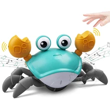 Crawling Crab Baby Toys with Music LED Light Up Musical Toys for Toddler Automatically Avoid Obstacles Interactive Toys for Kids