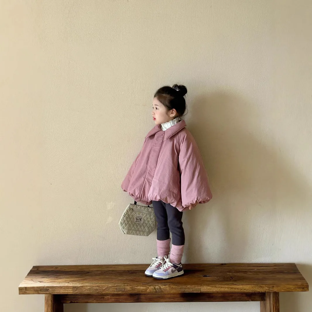 Пальто для девочек новинка 2024 зимняя детская одежда корейская юбка маленьких