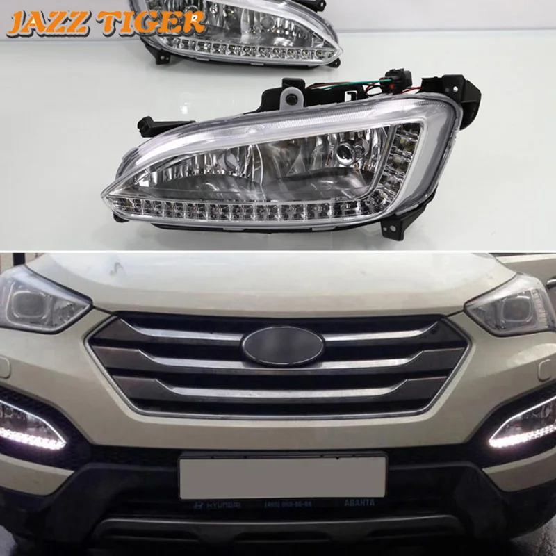 

Car LED Daytime Running Lights For Hyundai Santa Fe IX45 2013 2014 2015 12V Auto DRL Super Brightness Signal Lamps Foglamp