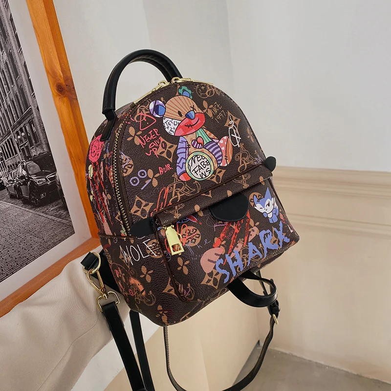 Korean Graffiti Bear Backpack Cute Printed Mini Bag 2022 Aesthetic Backpacks for Women Women's Branded Bag Back Packs for Girls