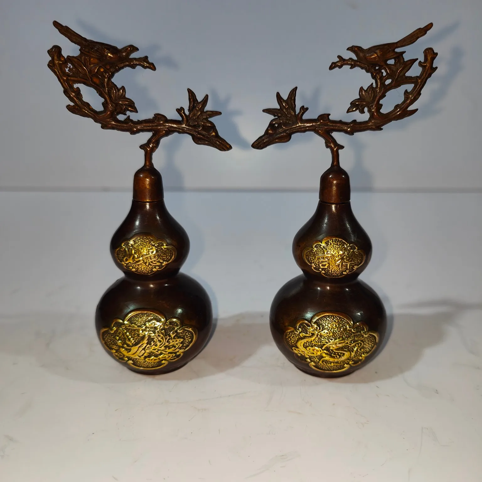 

Auspicious Ruyi Pure Copper Gourd A Pair Of Home Crafts Decorative Ornaments Exquisite Patterns Antique Bronze Ware Collection