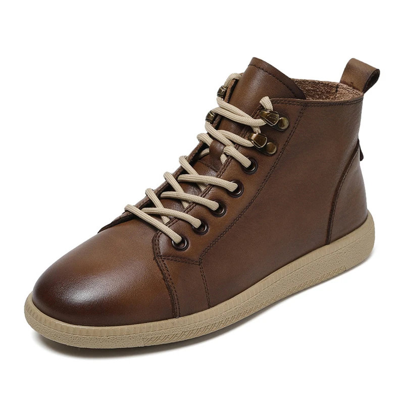 

Fashion Women's Autumn Boots Casual Lace-up Fashion Genuine Leather Shoes For Women 2022 New British Style High-top Ankle Boots