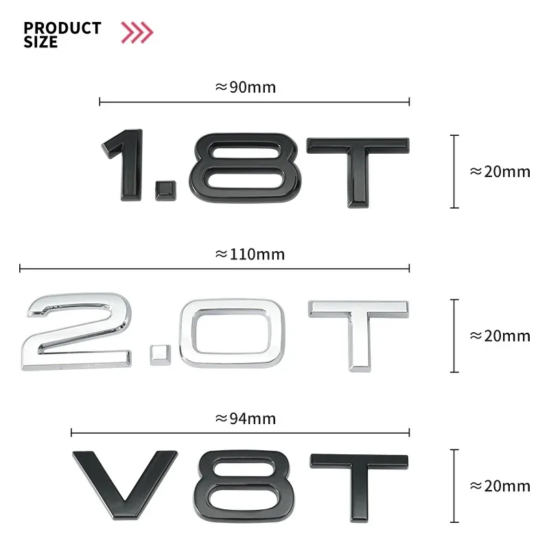 Фото Металлическая 3D-эмблема для стайлинга авто V10 2.0T V8T TFSI 1.8T, наклейка-логотип, центральная накладка для Audi B8 A3 8P A6 C7 8V B9 B7 B6 C6 C5 C8 №3