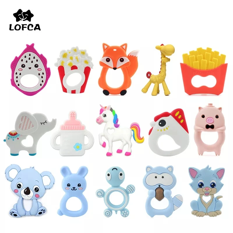 LOFCA 1PC Baby Teethers Cartoon Animal Baby Teething Toy Penguin Silicone Teether Unicorn Pendant Raccoon Necklace Accessories