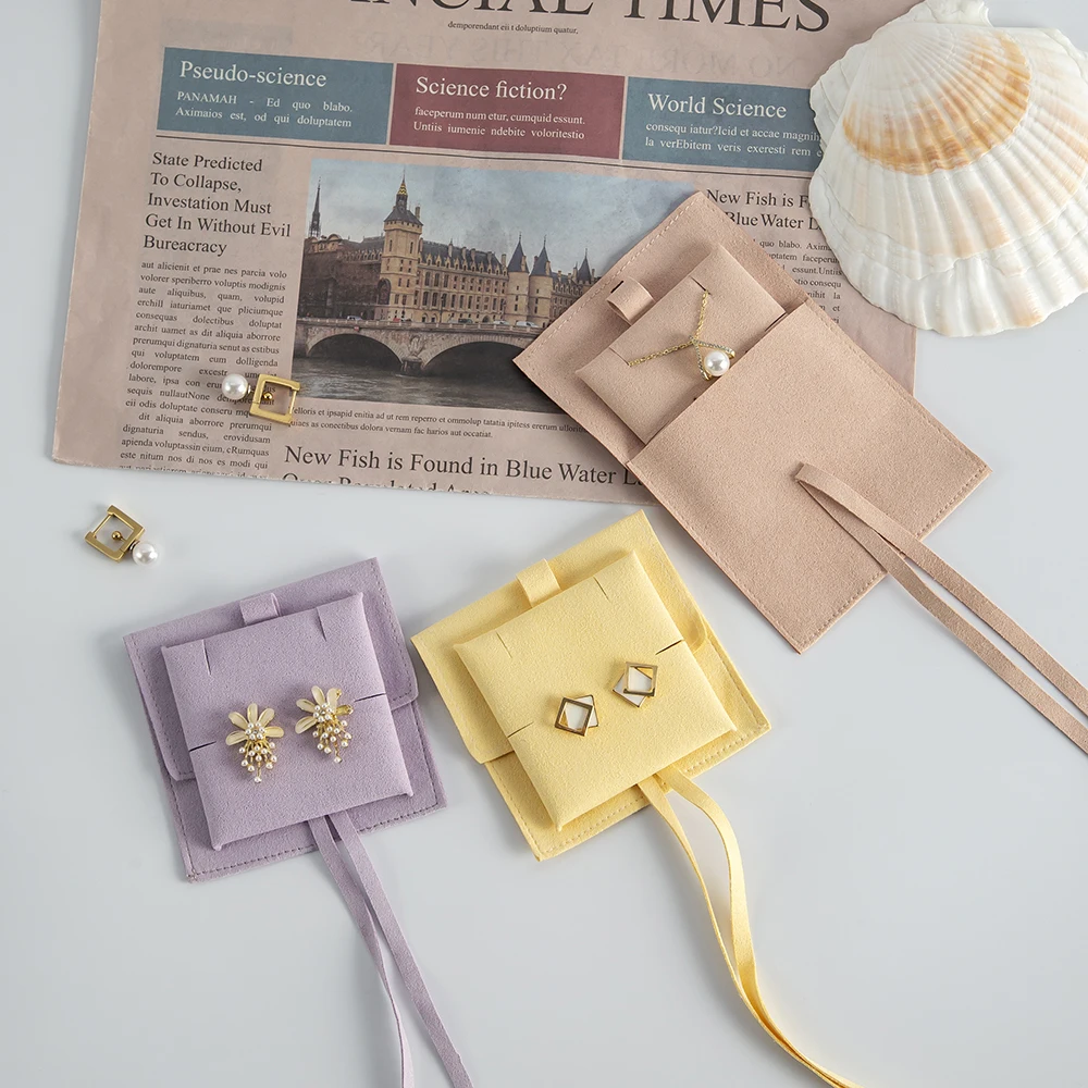 Wrapping Supplie Women DIY Travel Jewelry Pouches Microfiber Luxury Wedding Favor Bags Necklace Organizer Bag with Insert Card