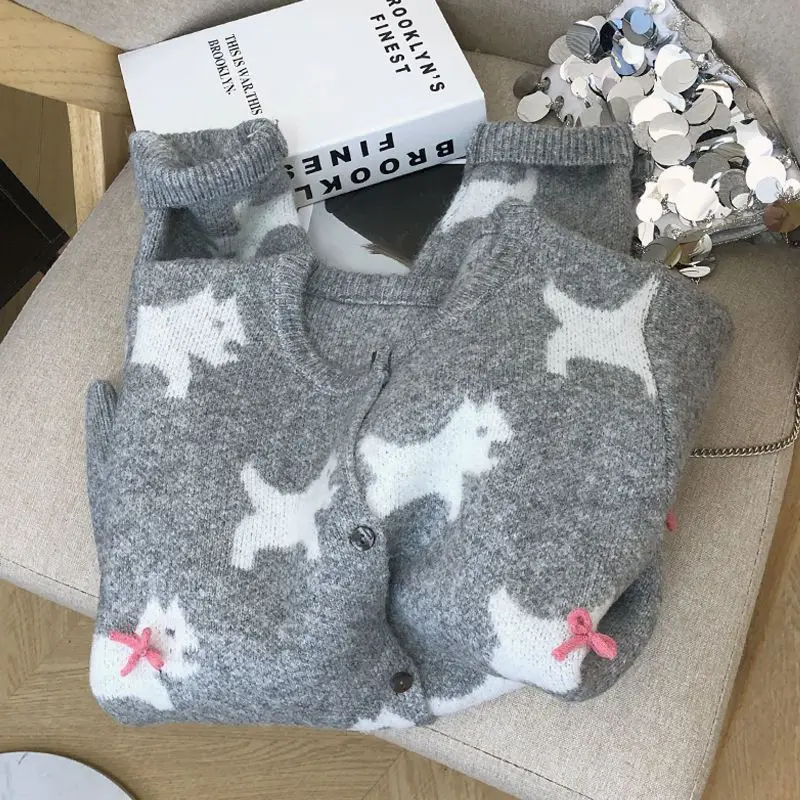 Женский модный жаккардовый кардиган с милой мультяшной собакой милый шикарный