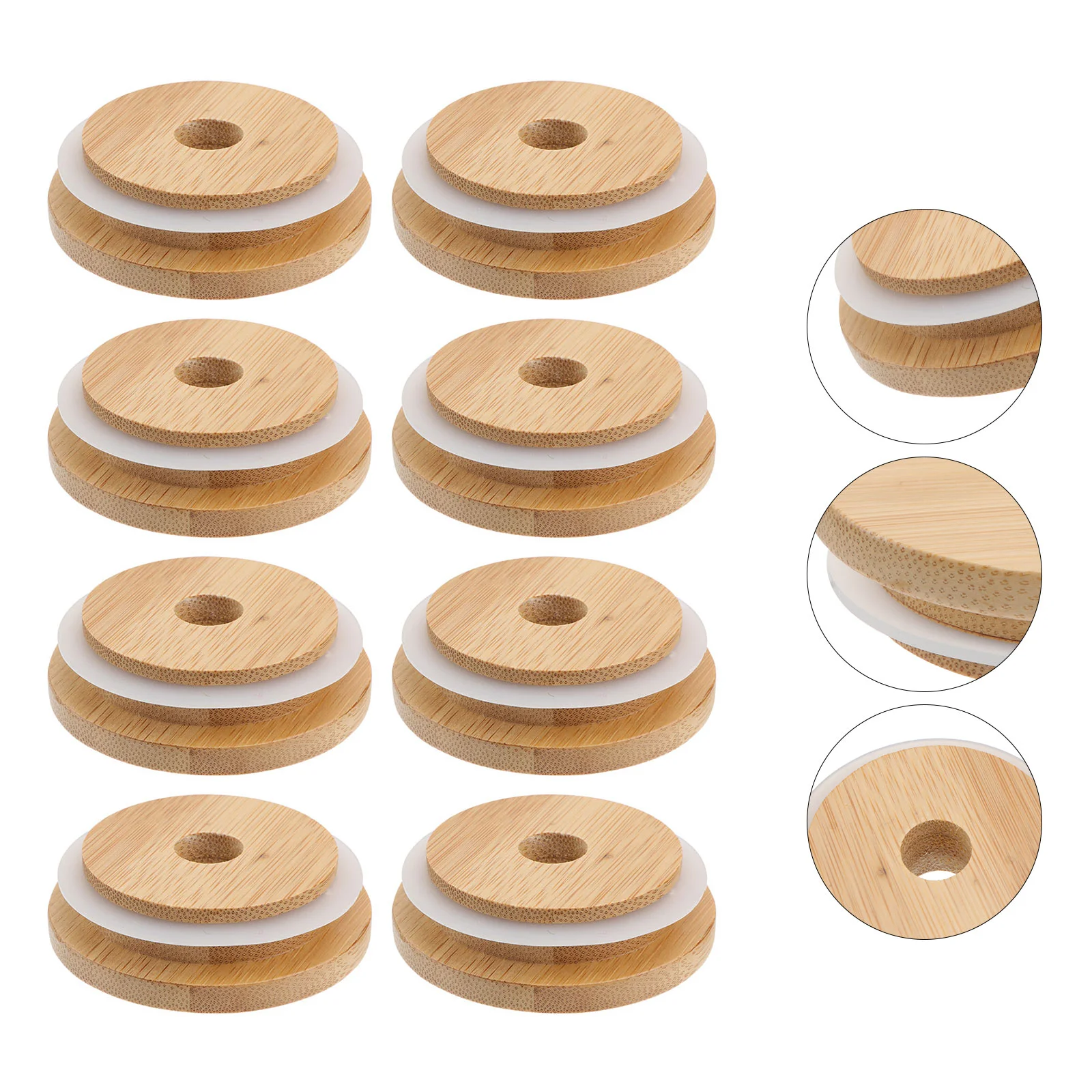 

8PCs Durable Cup Bamboo Lid Coffee Mug Jar Glass Cans Wooden Lid Bottle Bamboo Cover Rubber Seasoning Sealed Lid (External