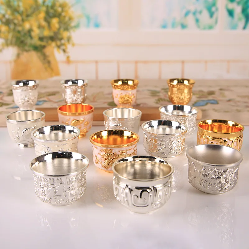 

High-grade gold and silver Kung Fu tea set tea cup Chinese wedding wine set Longfeng tea set