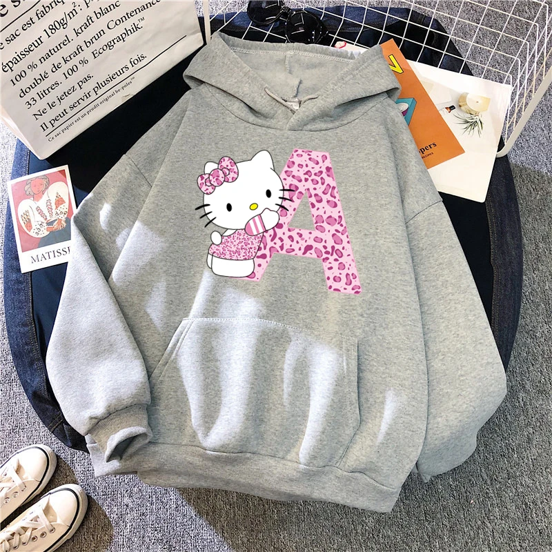 

Осенний теплый свитер с капюшоном и надписью «Hello Kitty»
