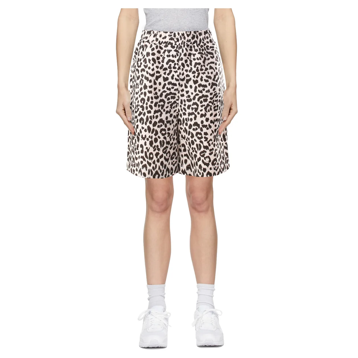 European High Waist Elastic Linen Leopard Print Cropped Pants Loose Casual Pants Women Shorts
