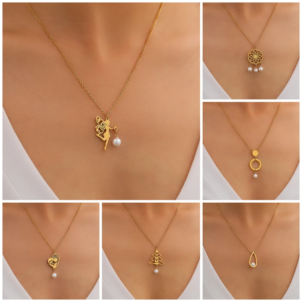 

Ожерелья из нержавеющей стали, темпераментная элегантная цепь, Круглый Ловец снов, капли воды, подвеска, ожерелье для женщин, ювелирные изде...