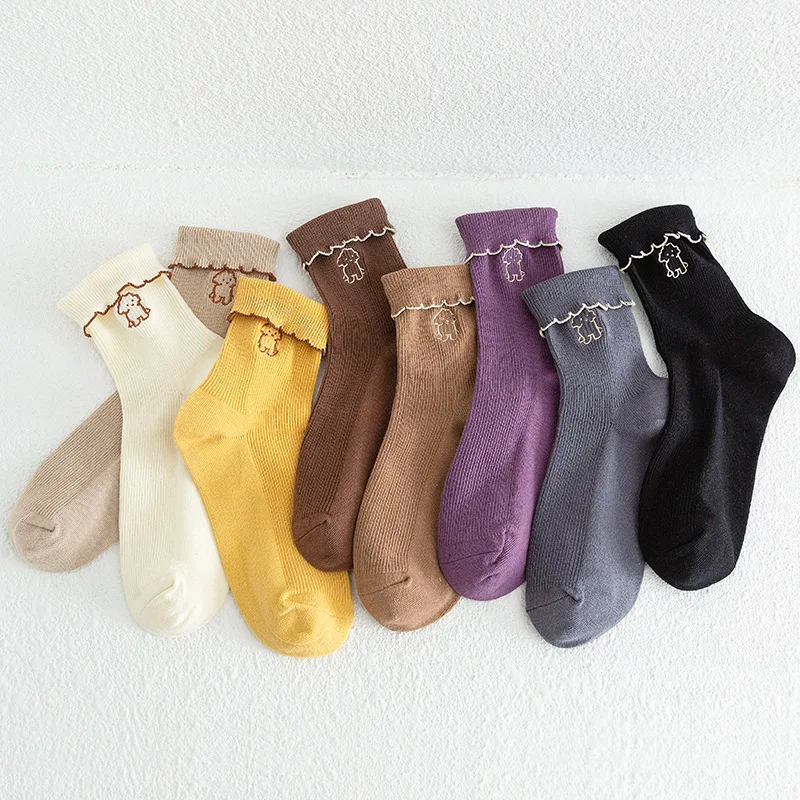 Носки женские теплые из 25% шерсти с вышивкой в виде овец японские милые зимние