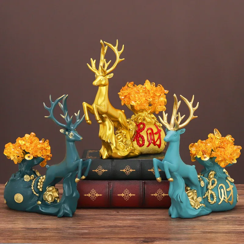 

Nordic Lucky Deer Resin Sculpture Statue Cute Home Decor Accessories Living Room Bedroom Ornament Auspicious gift