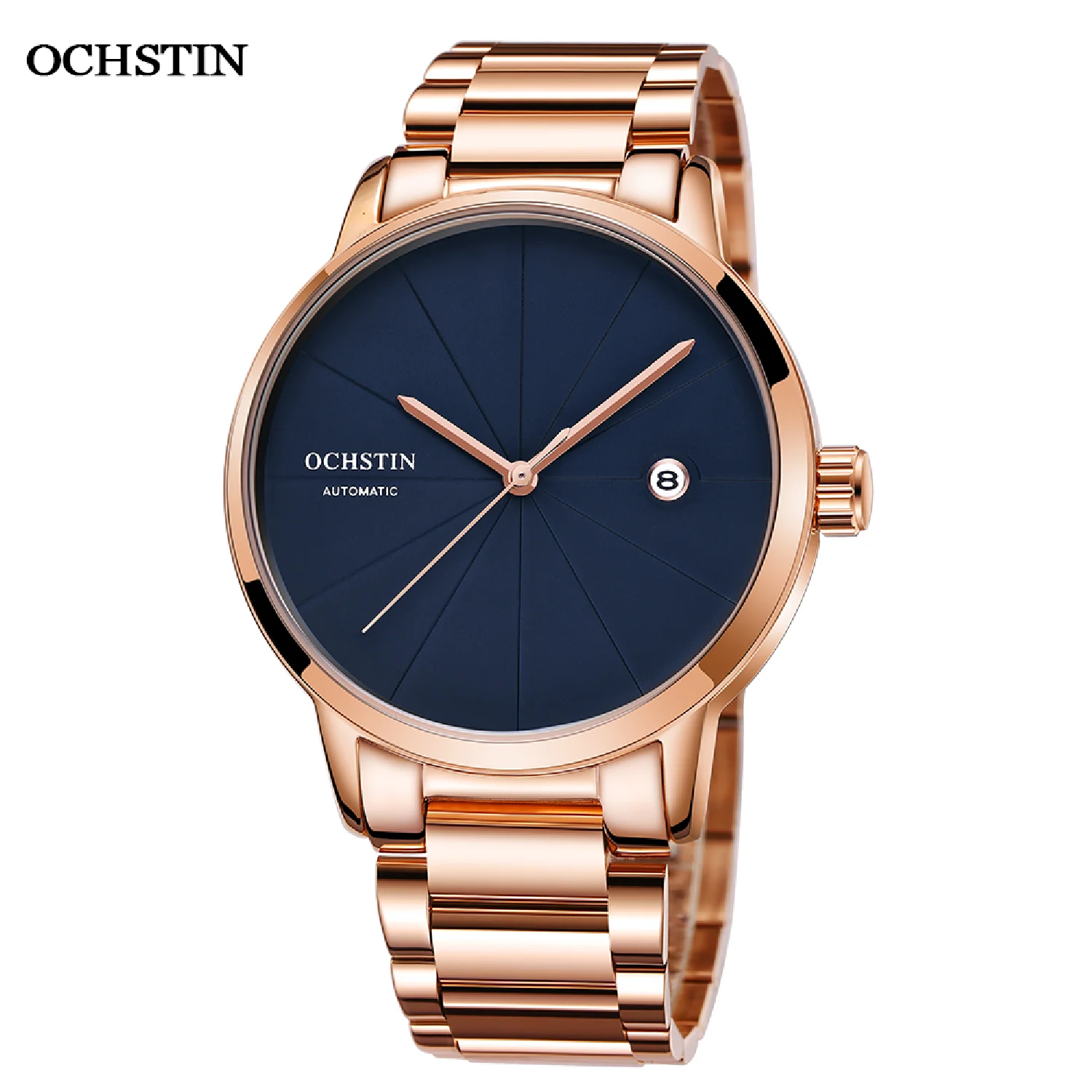 

OCHSTIN Mens Top Brand Luxury Man Wristwatch Rose Gold Calendar Full Steel Automatic Mechanical Waterproof Male Watches