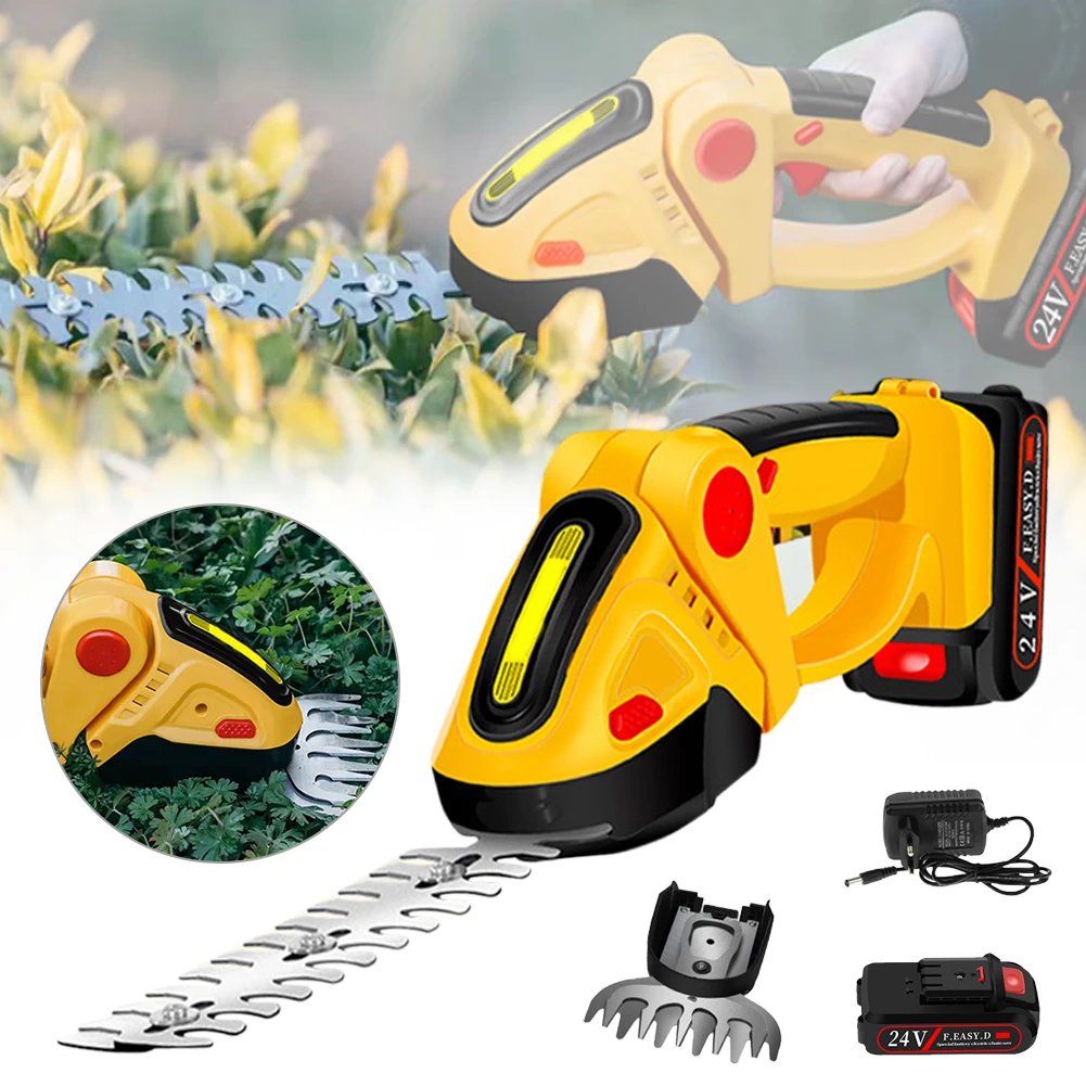 2 in 1 Cordless Electric Hedge Trimmer 24V 15000RPM Grass Trimmer Lawn Mower Rechargeable Garden Pruning Shears Garden Tools