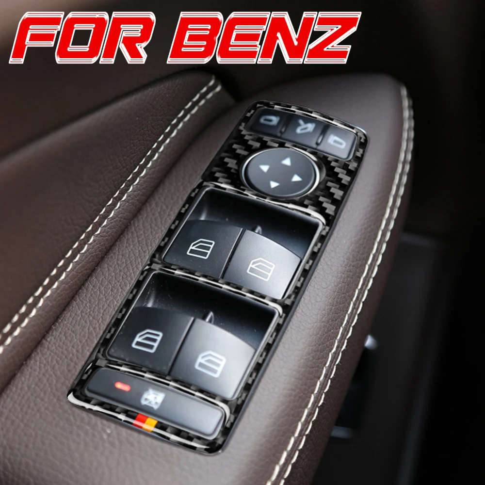 

Car Window Glasses Lift Button Cover Switch Frame Real Carbon Fiber Trim For Mercedes Benz A B C E G CLA CLS GLE GLS GLK Class