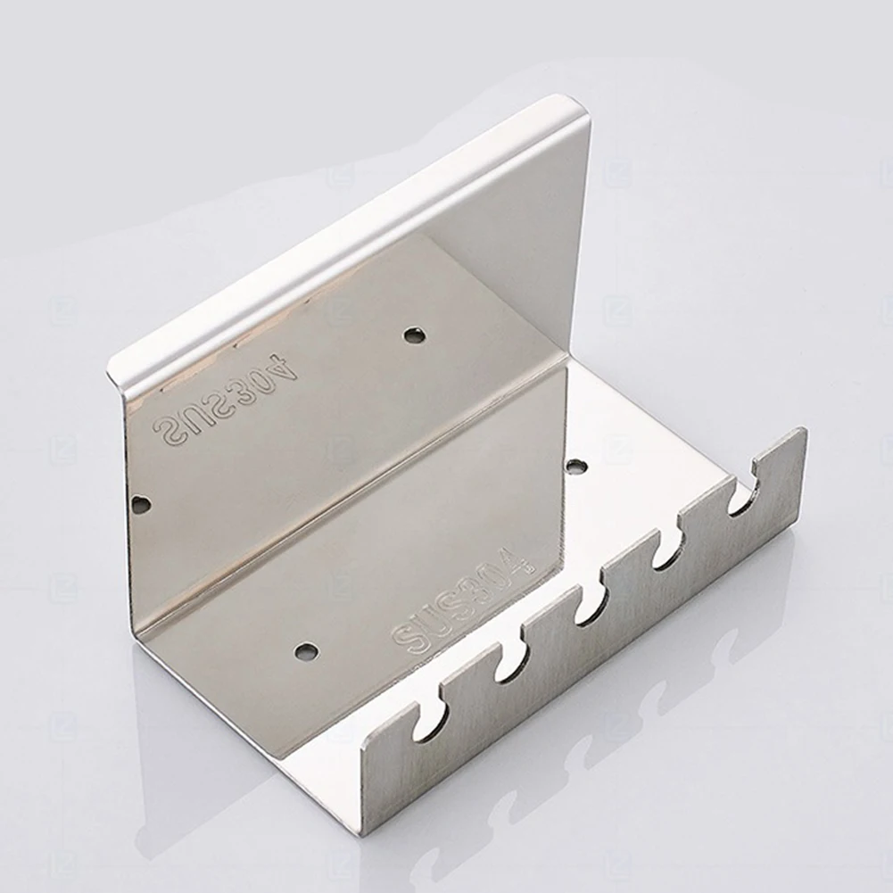 

5 Slots Storage Rack Wall Mount Kitchen No Drilling Stainless Steel Hotel Self Adhesive Toothbrush Holder Toilet Supplies
