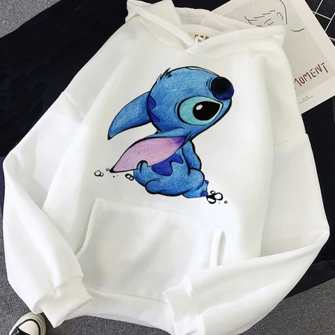 Stitch Ohana Hoodies Women Kawaii Disney Cartoon  Lilo Stitch Graphic Streetwear Anime Unisex Korean Style Sweatshirts Female