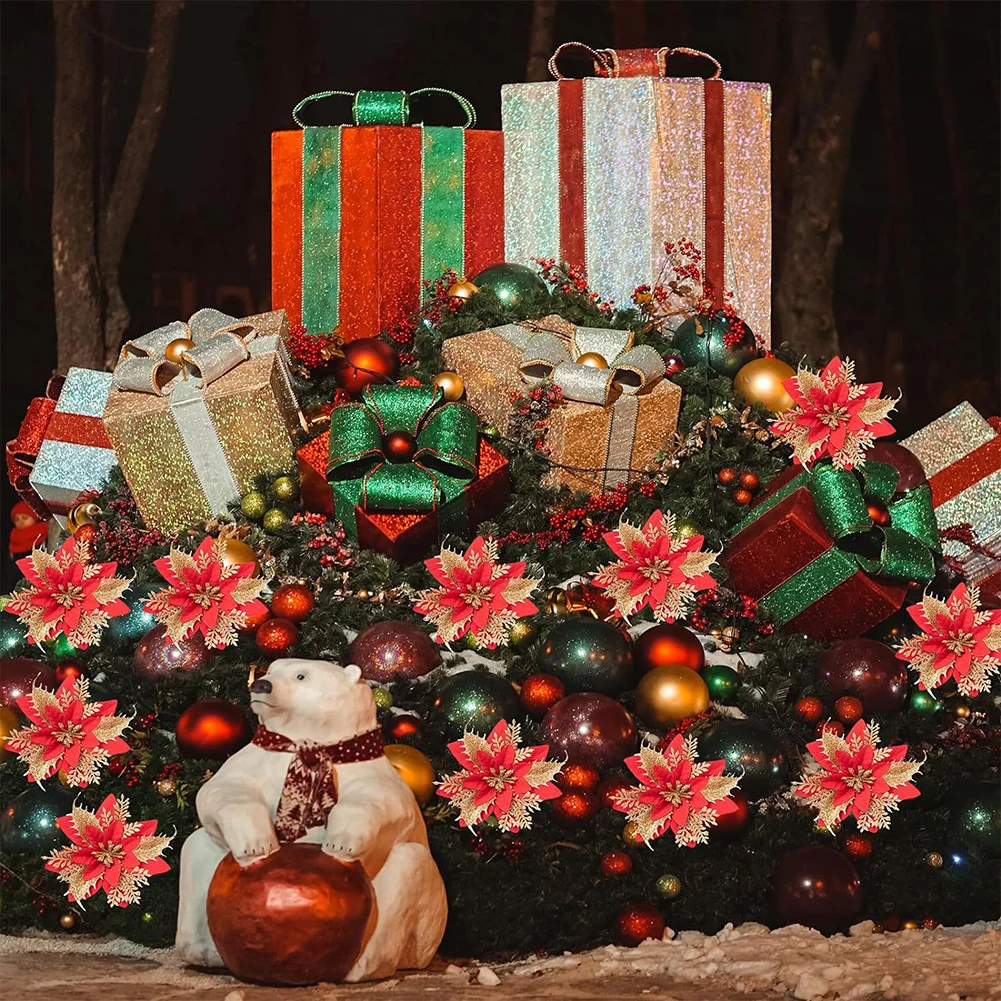 12 шт. рождественская пуансеттия искусственная 14 см елка цветы украшения венок