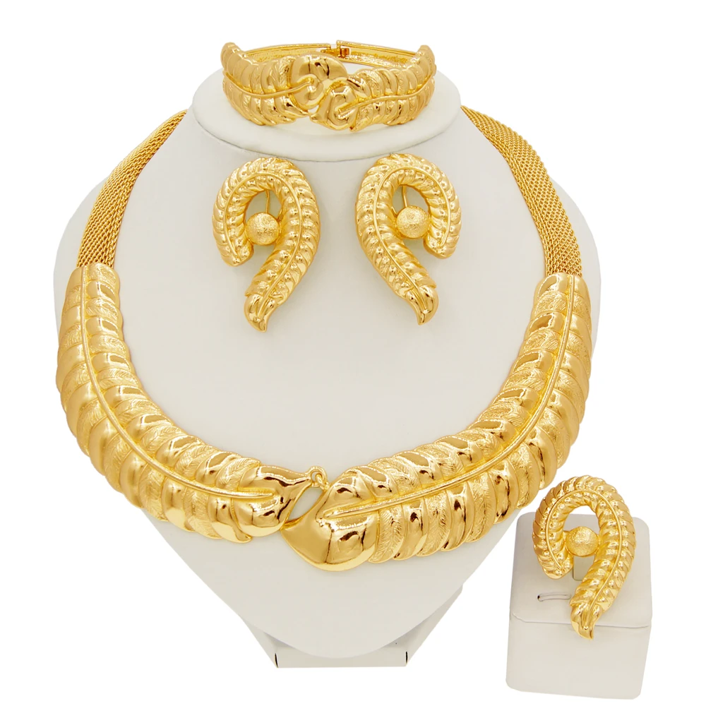 

Woman Necklace Jewelry Set Italian Gold Plated Original Dubai Gold 18K Design Earrings Ring Sets Fashion Trends Free Shipping